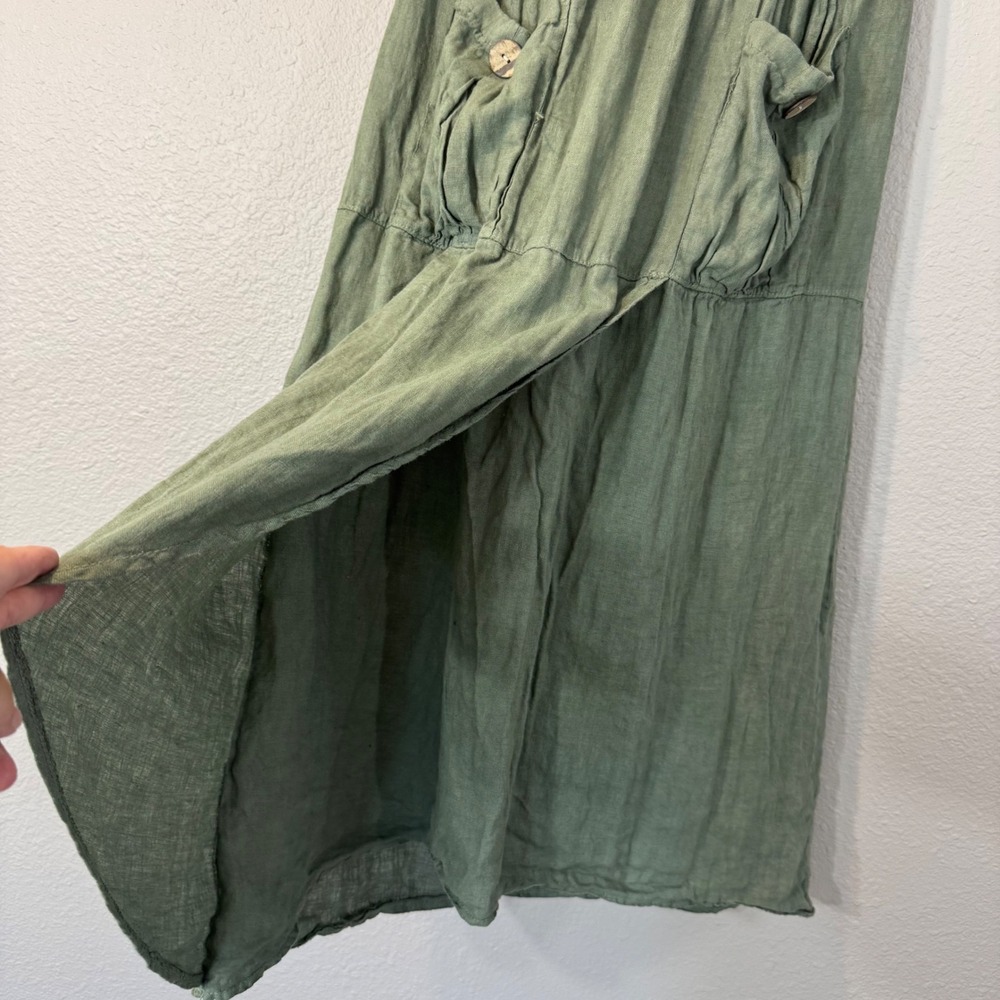 Made in Italy Size S Olive Green Linen Cotton Blend Maxi Skirt Lagenlook Pockets - Picture 6 of 6